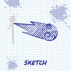 Sketch line Comet falling down fast icon isolated on white background. Vector Illustration © vector_v
