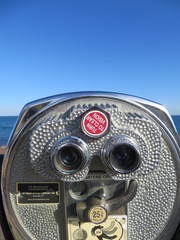 Closeup of Coin Operated Binoculars Overlooking the Atlantic Ocean at Montauk Point State Park in Montauk, Long Island, New York