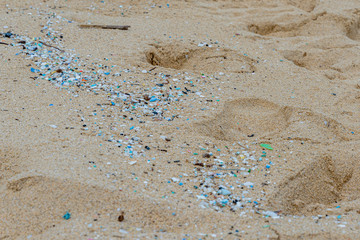 Microplastic pollution littering Waimanalo Beach in Hawaii