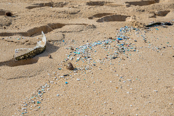 Microplastic pollution littering Waimanalo Beach in Hawaii
