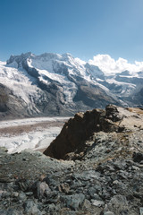 View of Snow Covered Swiss Alps and Mountain Range in Zermatt, Switzerland 