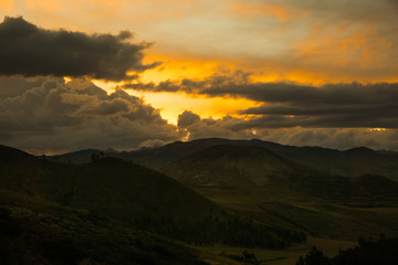 beautiful sunset in golden hour golden yellow sky