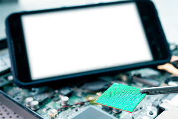 Circuit board.Motherboard digital chip. Electronic computer hardware technology.Integrated...