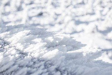 Fototapeta na wymiar The texture of the snow closeup. Crystals of snow