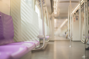 Bangkok, Thailand - 26 August 2019: MRT purple line between Tao-Poon to Khlong-Bang-Phai.Metropolitan Rapid Transit (MRT) purple line, Train park at platform waiting for the passenger.
