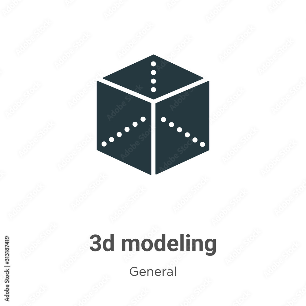 Poster 3d modeling glyph icon vector on white background. flat vector 3d modeling icon symbol sign from mod