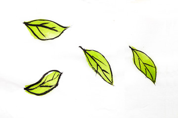 Fototapeta premium Green leaves on rice paper touch texture Illustration 
