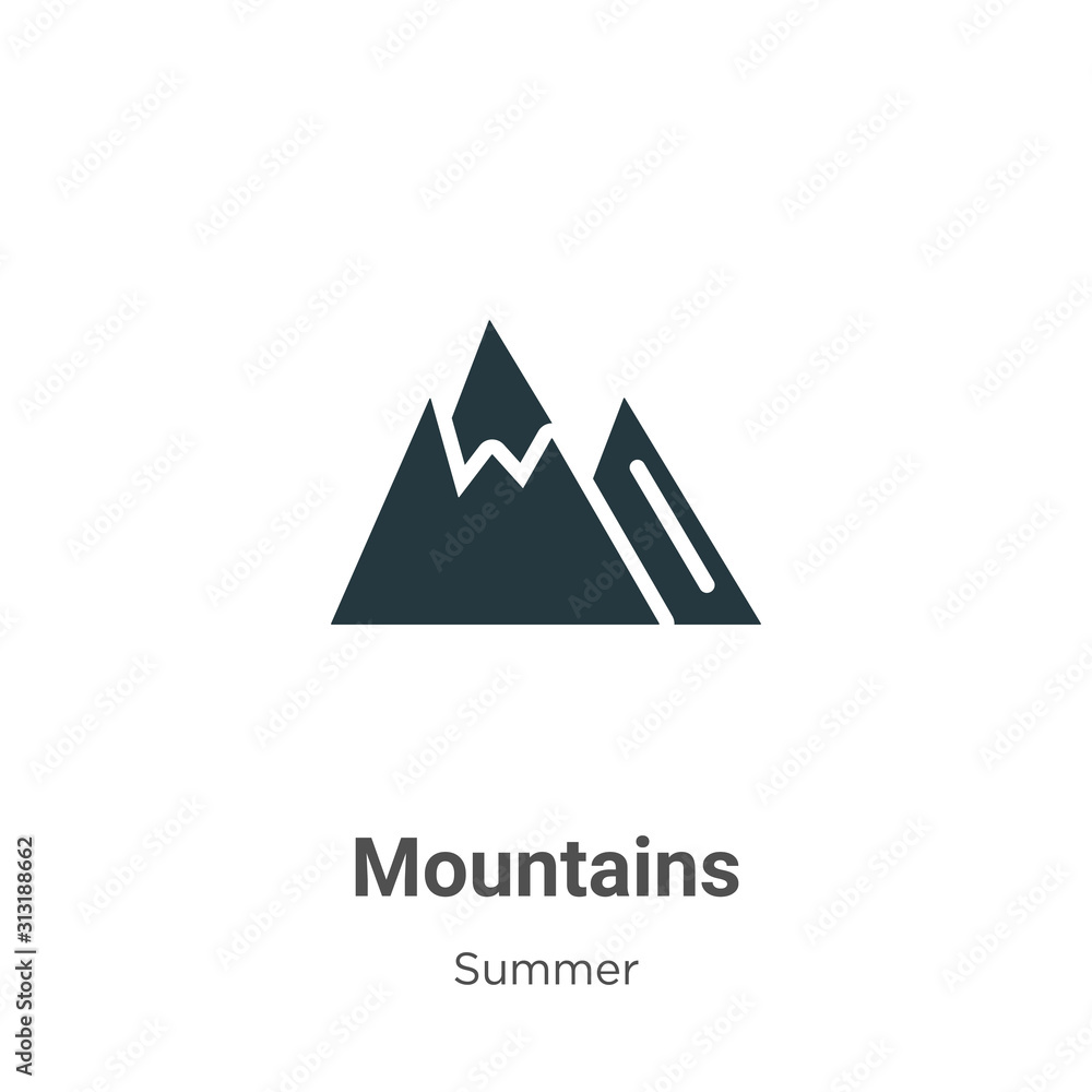 Poster mountains glyph icon vector on white background. flat vector mountains icon symbol sign from modern 