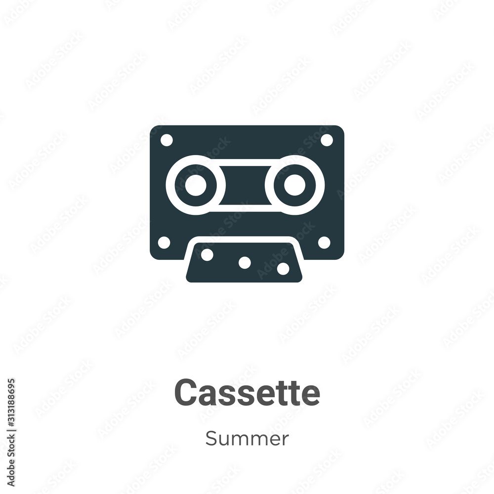 Poster cassette glyph icon vector on white background. flat vector cassette icon symbol sign from modern su
