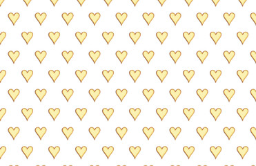 White background with illustrations of heart balloons in golden color