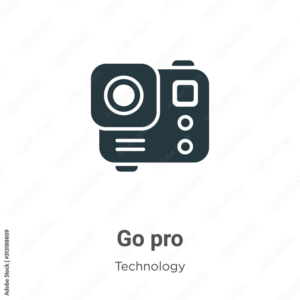 Poster go pro glyph icon vector on white background. flat vector go pro icon symbol sign from modern techno