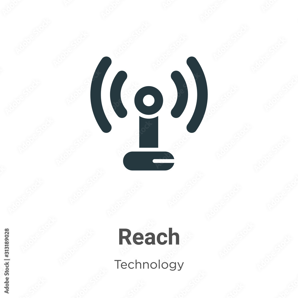 Poster reach glyph icon vector on white background. flat vector reach icon symbol sign from modern technolo