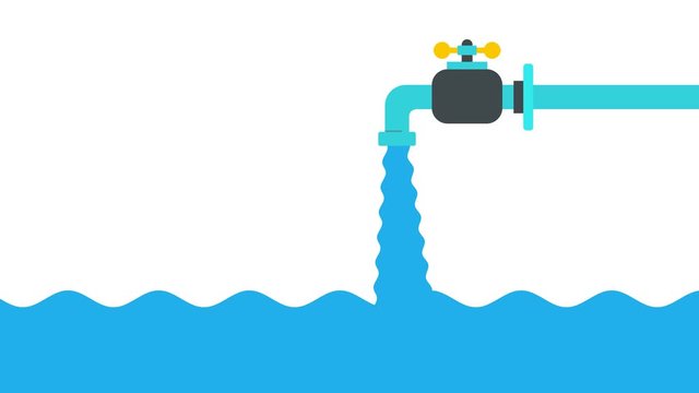 Animation turns on water tap until it overflows the screen.