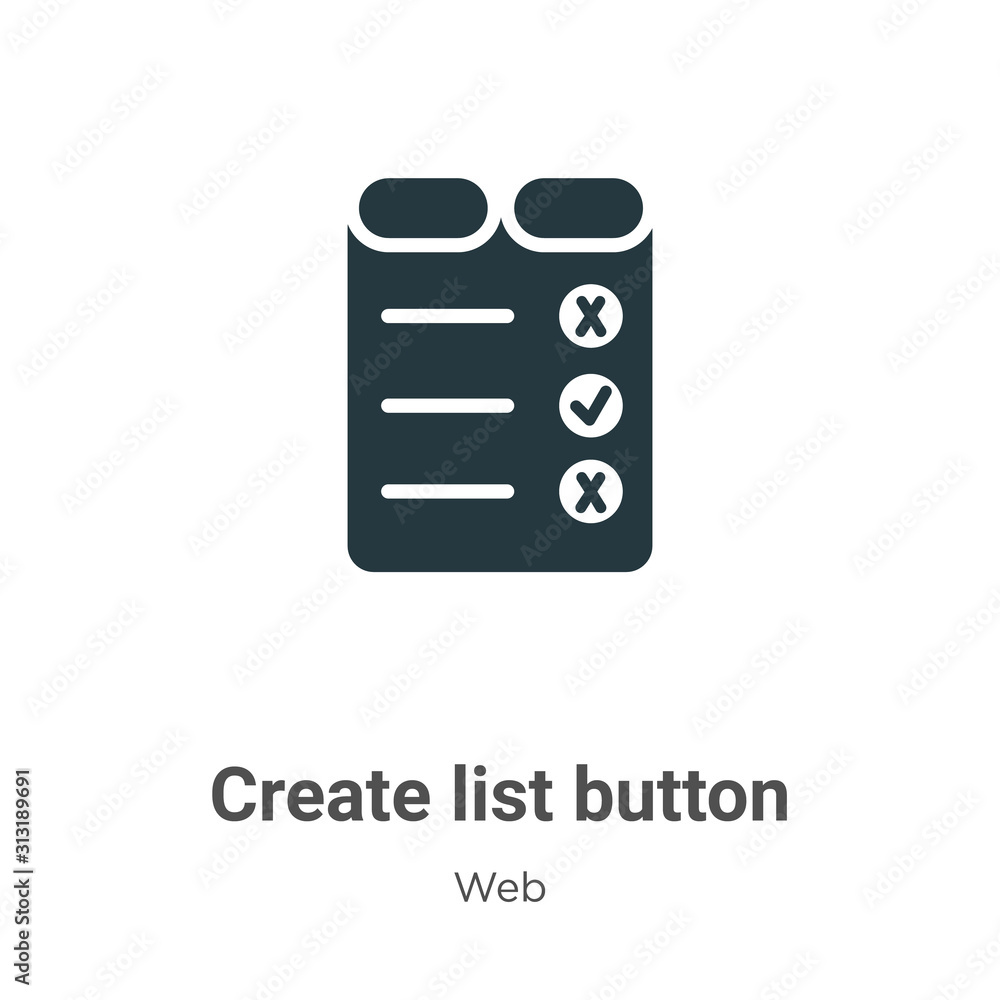 Poster create list button glyph icon vector on white background. flat vector create list button icon symbol