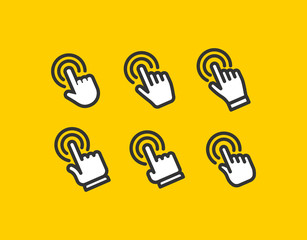 Set of hand click icons. Clicking hands vectors.