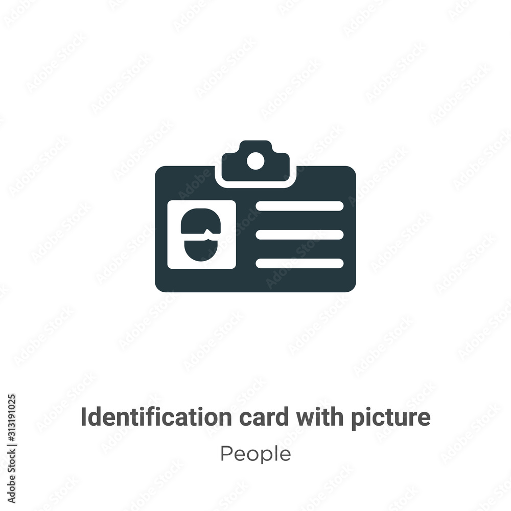 Poster identification card with picture glyph icon vector on white background. flat vector identification c