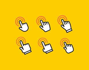 Set of hand click icons. Clicking hands vectors.