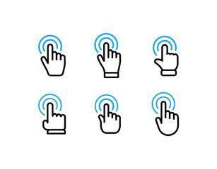 Set of hand click icons. Clicking hands vectors.