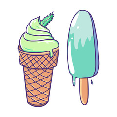 Ice Cream set. Hand drawn vector illustration. Flat cartoon style.