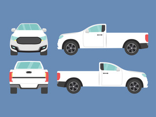 Set of white pickup truck single cab car view on blue background,illustration vector,Side, front, back © lockon16