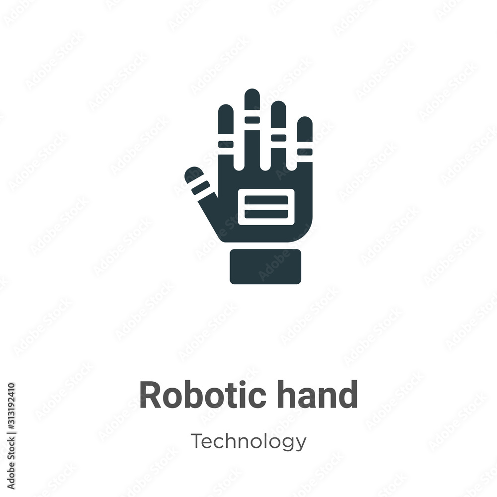 Poster robotic hand glyph icon vector on white background. flat vector robotic hand icon symbol sign from m