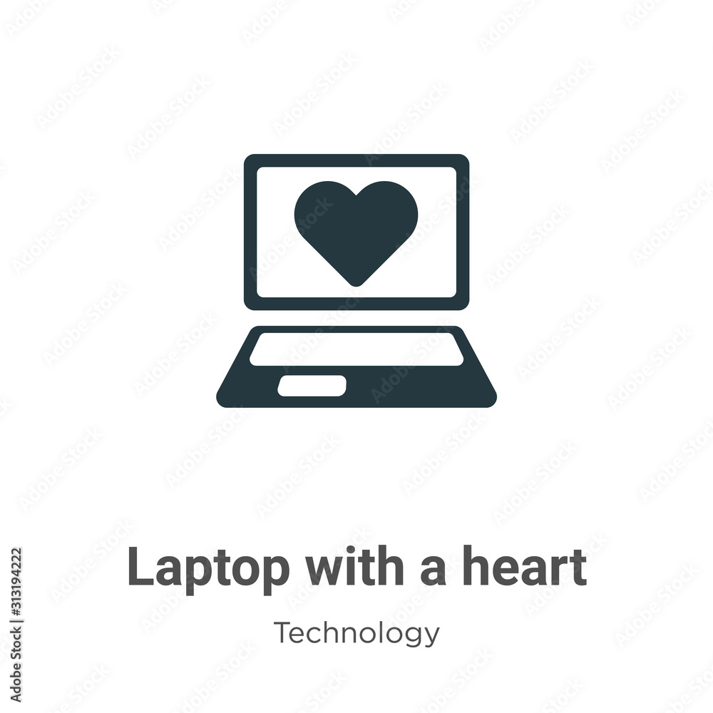 Poster laptop with a heart glyph icon vector on white background. flat vector laptop with a heart icon symb