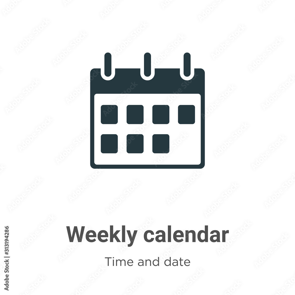 Poster weekly calendar glyph icon vector on white background. flat vector weekly calendar icon symbol sign 