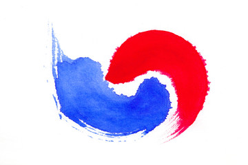 Hand Drawn watercolor Flag of South Korea on rice paper