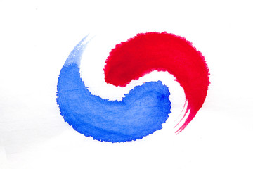 Hand Drawn watercolor Flag of South Korea on rice paper