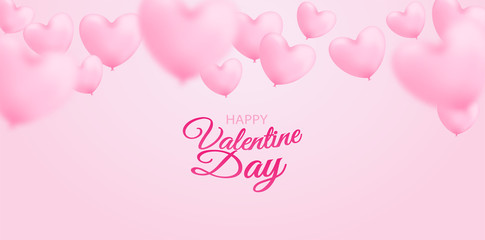 Happy Valentine's day background. Design with pink heart balloons on pink background. Vector.
