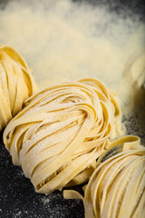 Fresh homemade pasta made with semolina flour and copy area