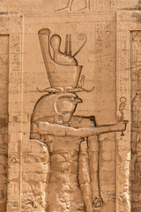 ancient egyptian architecture ruins. hieroglyphs and columns of the Temple of Horus at Edfu, in...