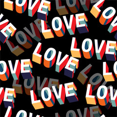 Trendy Layer of Letter LOVE in 3D colorful shadow random repeat seamless pattern in vector EPS10 ,Design for fashion,fabric,web,wallpaper,wrapping and all prints
