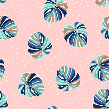 Sweet tropical monstera leaves in pastel mood seamless pattern in vector EPS10 ,Design for fashion fabric,web,wallpaper,wrapping and all prints