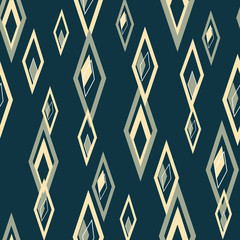 Slightly Off, wonky irregular diamonds in rows, seamless vector repeat blue yellow and green surface pattern design