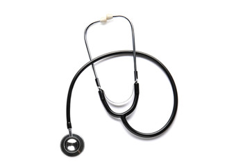 Modern stethoscope on white background