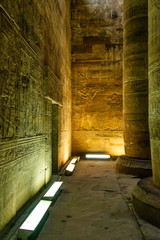 enlightened hieroglyphs Inside the sanctuary at the centre of the egyptian Temple of Horus at Edfu,...
