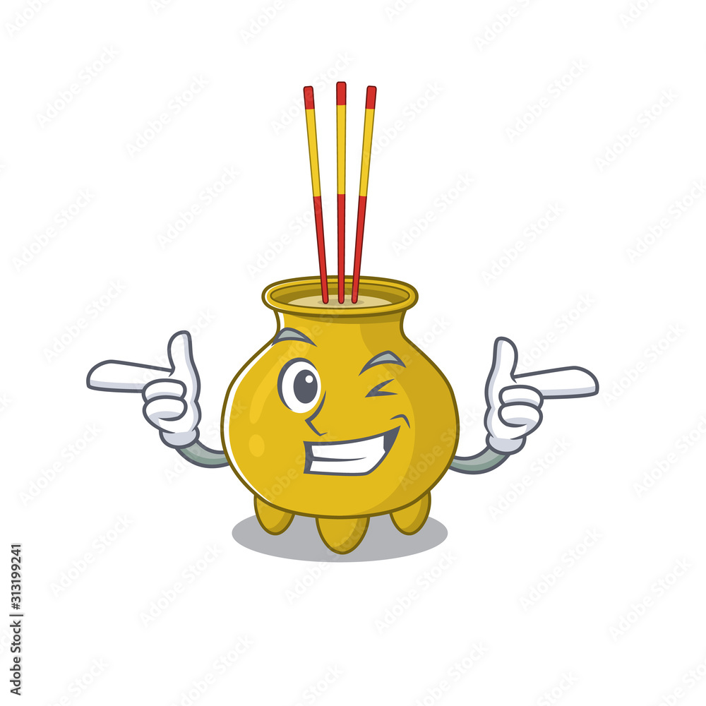 Poster mascot cartoon design of chinese incense with wink eye