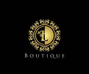 Golden L Boutique Logo Icon, Luxury L Letter Logo Design.