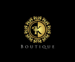 Golden K Boutique Logo Icon, Luxury K Letter Logo Design.