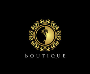 Golden J Boutique Logo Icon, Luxury J Letter Logo Design.