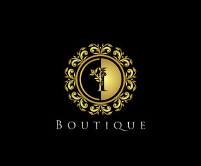 Golden I Boutique Logo Icon, Luxury I Letter Logo Design.