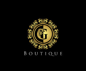 Golden G Boutique Logo Icon, Luxury G Letter Logo Design.