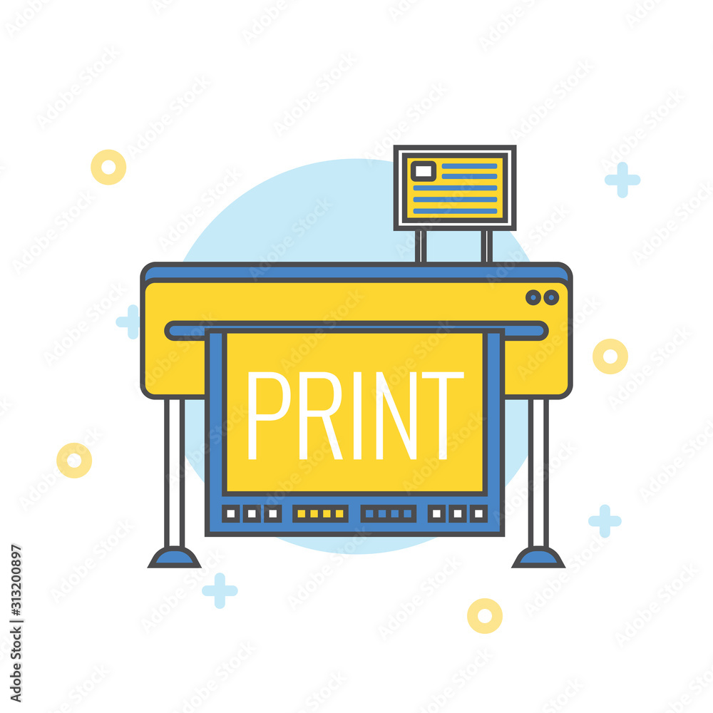 Poster large format full color latex printer plotter flat vector illustration