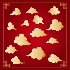 Fotobehang Chinese clouds. Different clouds set in flat design with gold gradient. © reddish