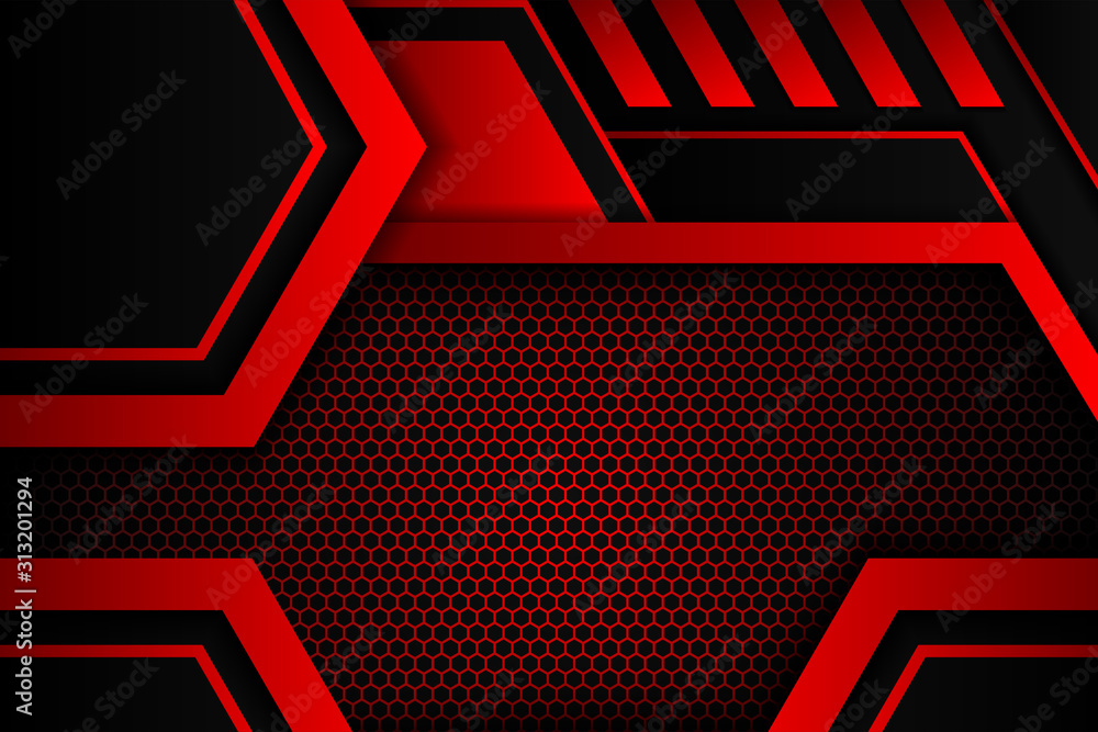 Poster abstract background with geometric pattern. vector illustration. dark hexagon background and red lig