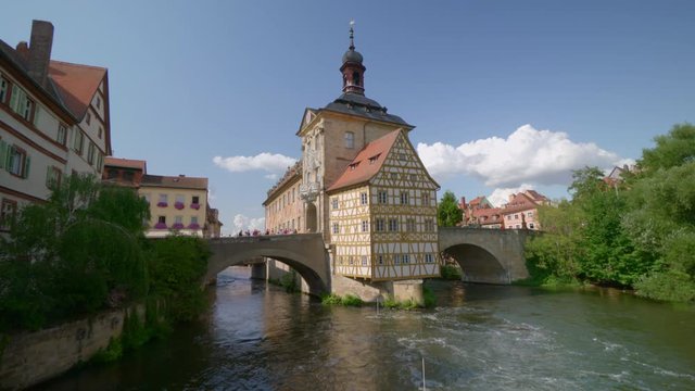 Bamberg, UNESCO World Heritage Site at the river Regnitz, Altes Rathaus, (Old Town Hall),  Bamberg, Franconia, Bavaria, Germany, Europe July 2019