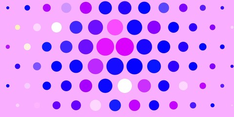 Light Pink, Blue vector backdrop with dots. Abstract colorful disks on simple gradient background. Pattern for wallpapers, curtains.