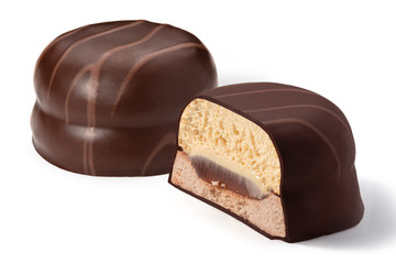 Dessert in chocolate on a white background