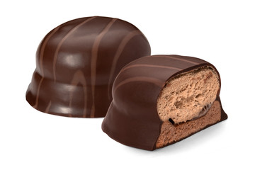 Dessert in chocolate on a white background